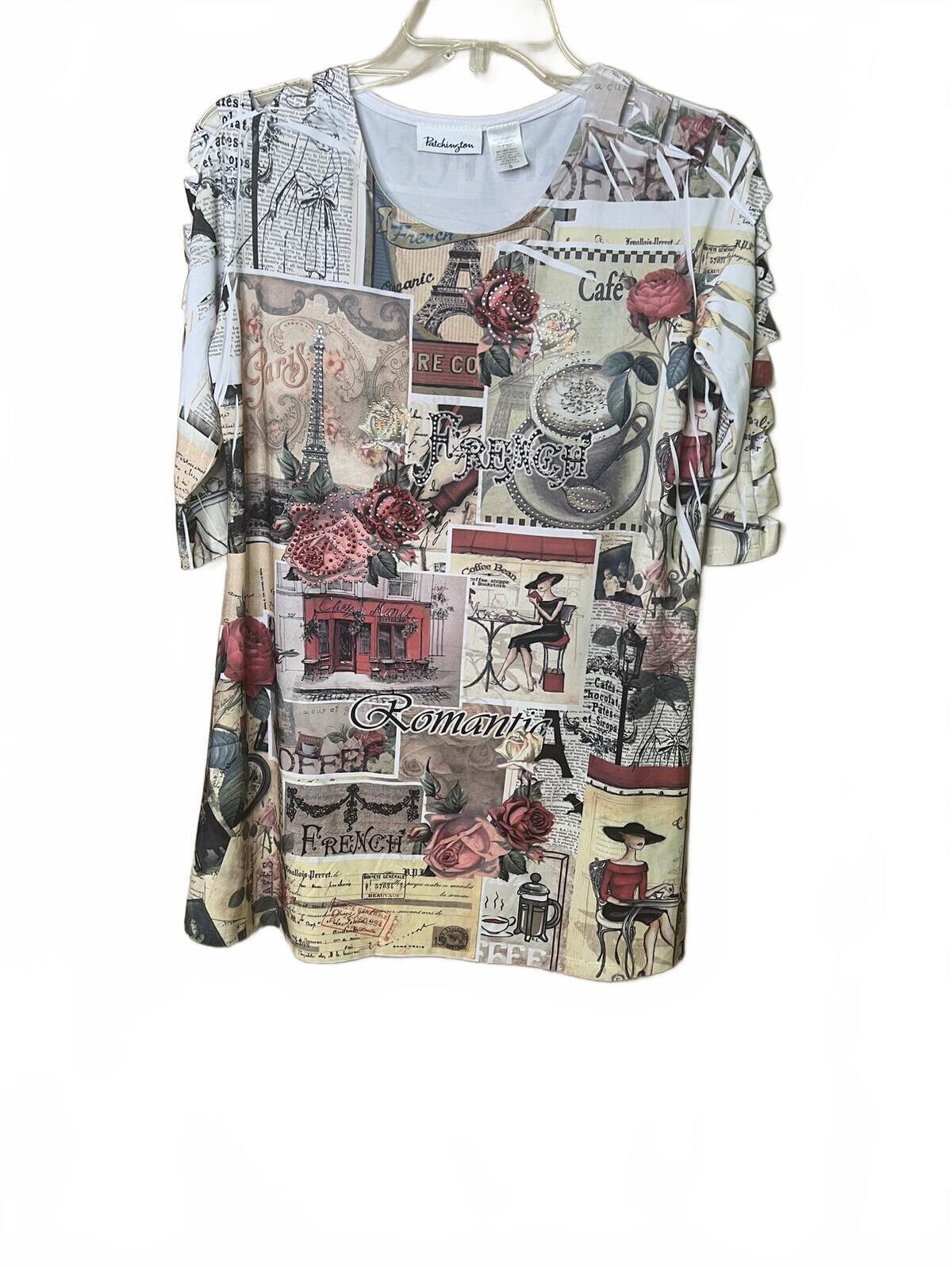 Patchington Paris Collage Travel Top French Cafe Eiffel Tower Print Size Small